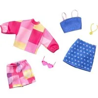 Mattel® Anziehpuppe Barbie Fashions 2er-Pack - Pinke Bluse und Short + Blaues Top und Rock