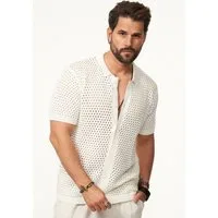 SOULSTAR Poloshirt im Crochet Vintage Summer-Look Herren Kurzarm Strick Polo-Hemd Cardigan T-Shirt