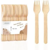 wisefood Einwegbesteck-Set 200-tlg., Holz Gabel - 16 cm Holzgabel Einweg 20er Packung (200-tlg), Holz