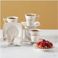 Karaca Kaffeeservice Karaca Autumn 85 ml Kaffeetasse mit Untertasse Set 6 Personen, Weiß