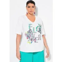 Ulla Popken T-Shirt T-Shirt Flower Classic V-Ausschnitt Halbarm