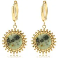 Made by Nami Paar Ohrhänger Hängende Creolen Gold mit Edelstein Anhänger Boho-Stil Vintage Damen, aus Edelstahl – mit Edelstein – im Vintage-Stil – hängendes Design