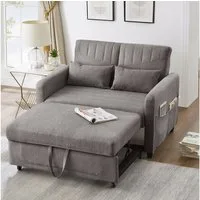 Merax Schlafsofa mit Schlaffunktion, Zweisitzer-Klappsofa, Baumwoll-Leinen-Stoff 1 Teile, Ausziehbares Sofabett mit 3-stufig verstellbarer Rückenlehne & Kissen
