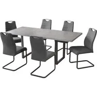 Jiexi Essgruppe Tisch-und Stuhlset, Ausziehbarer Esstisch (130–170 cm) mit 4-6 Stühlen