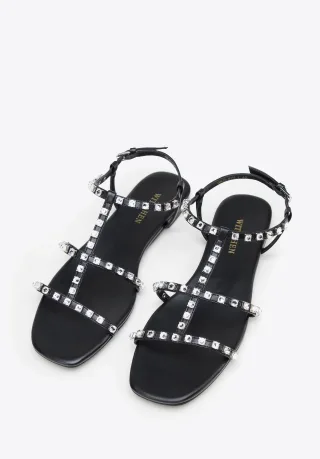 Wittchen Damen-Ledersandalen mit Kristallen, schwarzes Naturleder