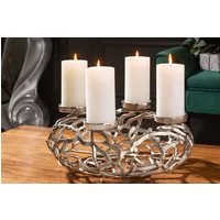 riess-ambiente Kerzenhalter ABSTRACT 38cm silber, Metall · Deko · Kranz aus Ästen · für 4 Kerzen · Wohnzimmer