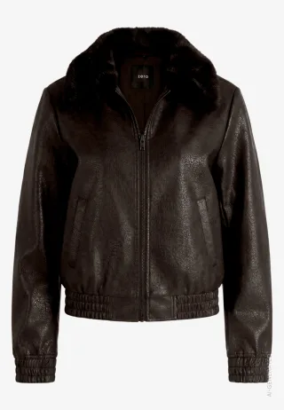 zero - Damen Kunstlederjacke mit Kragen in Felloptik Black Coffee - Gr. - 36