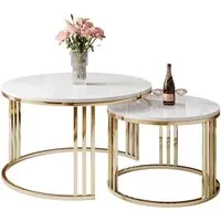 Lookway Couchtisch LORI 2in1 runder Couchtisch mit gold chrom Gestell (2er Set), Durchmesser: ⌀70 cm und ⌀50 cm