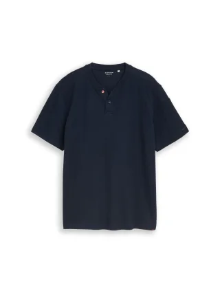 Tom Tailor - Henley T-Shirt mit Waffelstruktur sky captain blue - Gr. - L