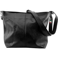 FLORENCE Schultertasche Florence Tasche schwarz Leder (Schultertasche), Damen Schultertasche, Umhängetasche Echtes Leder, schwarz ca 20cm hoch