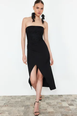 Damen Unifarbene ärmellose Midi-Cocktailkleider in taillierter Passform