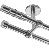BASIT Gardinenstange Rohr Edelstahloptik 16 mm mit Deckenträgern 120 cm E25, Ø 16 mm, 2-läufig, verschraubt, Metall, D21 120 cm E25 Kristall