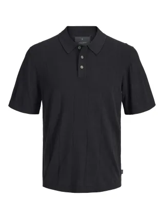 JACK&JONES - JPRBLAWILLIAM STRUCTURE KNIT POLO SS SN Black - Gr. - L