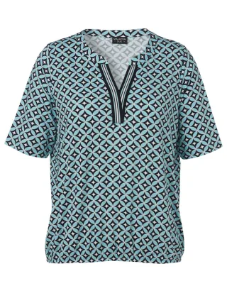 VIA APPIA DUE - T-Shirt mit V-Ausschnitt und grafischem Allover-Muster grün - Gr. - 44