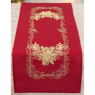 Stickläufer "Weihnachtsstern rot/gold"