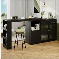 Flieks Bartisch 360° drehbar Stehtisch mit Sideboard (Set, 1-St., für Wohnzimmer, Küche und Esszimmer), ausziehbar Esstisch mit Glastüren Aufbewahrungsschrank Bistrotisch