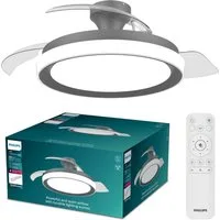 Philips LED Deckenleuchte Bliss 35W DC-Ventilator 28W, einziehbare Rotorblätter, Glitzeroptik, CCT - über Fernbedienung, Dimmer, Dimmfunktion, Ein-/Ausschalter, Farbsteuerung, Fernbedienung, Infrarot inkl., Memoryfunktion, Ventilatorfunktion, dimmbar