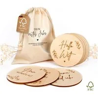 MeinBaby123® Geburtskarte 40 nachhaltige Baby Meilensteine aus Holz inkl. Baumwollsäckchen, Meilensteinkarten Baby, Geschenk zur Geburt, FSC geprüftes Holz