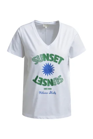 Milano Italy - T-Shirt w v-neck, 1/4 sleeves white - Gr. - XL