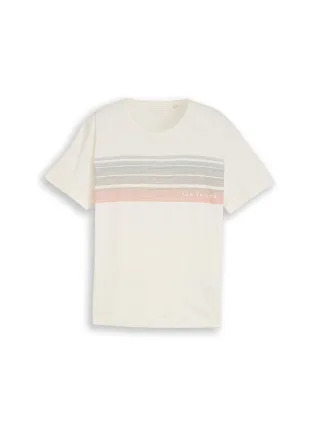 Tom Tailor - T-Shirt mit Print auf der Brust gardenia white - Gr. - XXXL