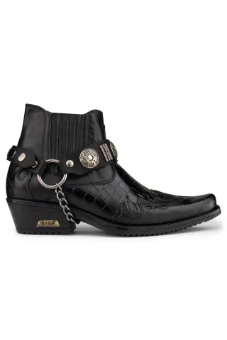 Herren-Western-Winklepicker-Gothic-Stiefel aus schwarzem Leder