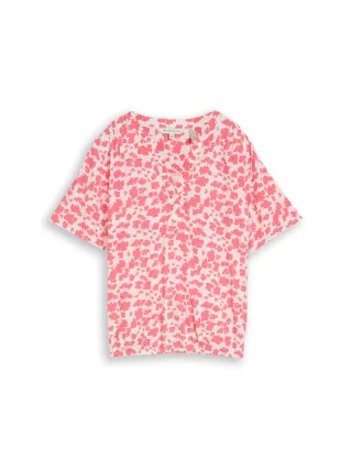 Tom Tailor - Bluse mit Muster coral pink ginkgo minimal - Gr. - 42