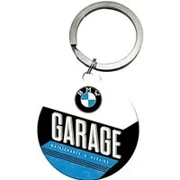 Nostalgic-Art Schlüsselanhänger mit Gravur Edelstahl Schlüsselanhänger Ø 4cm - BMW Garage