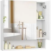 VASAGLE Spiegelschrank Badschrank Breite 70-90cm, mit 3 Türen, offenes Fach, verstellbare Ablagen