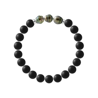 Armband Echte Tahiti-Zuchtperlen geringelt 8-9 mm — 925er Silber — 21 cm — Herren