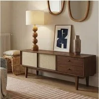 IDIMEX Lowboard SIMONA, TV Schrank 175 cm Massivholz Rattan Schiebetür Kastanie Finish