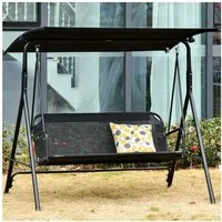 Outsunny Hollywoodschaukel Gartenschaukel mit verstellbarem Sonnendach, UV-Schutz, 2-Sitzer, Verstellbares Dach, Schaukel, 1 tlg., Schaukelbank, für Garten, Balkon, Schwarz