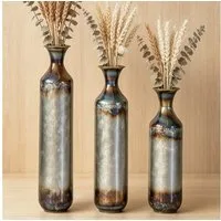BlingBin Bodenvase 3er Set Handgefertigte Metallvase, Massivmetall Deko-Vase - 52/62/72cm (3er Set, 3 St., Groß: 14*14*72cm/Mittel: 14*14*62cm/Klein: 14*14*52cm), Handgebrannte Vintage-Optik für Wohnzimmer & Flur, Nicht Wasserdicht