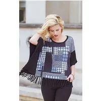 Passioni Poncho mit Patchwork-Mischung aus Karo und Hahnentritt