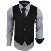 Baxboy Langarmhemd Baxboy Langarmhemd Herren-Hemd Slim-Fit Hemd + Weste + Krawatte SET