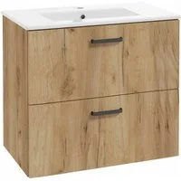 STAMAR Waschtisch Badmöbel Unterschrank 80 cm hängend 2 Schubladen Craft Eiche Gold, Waschbeckenunterschrank Soft-Close Badschrank mit Keramik-Becken