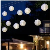 MARELIDA LED-Lichterkette Lampionkette 20 weiße Lampions 8Funktionen 5,7m Garten Balkon Terrasse, 20-flammig