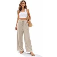 SUBLEVEL Chinos Damen Sommerhose Freizeit Weit geschnitten Stoff Fließende Plissee Hos