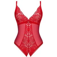 Obsessive Body Chilisa ouvert Body mit offenem Schritt Spitze - rot (1-tlg) transparent