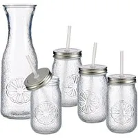 MamboCat Karaffe 5tlg Set Vivalto Lima Karaffe + 4x Glas mit Deckel und Strohhalm