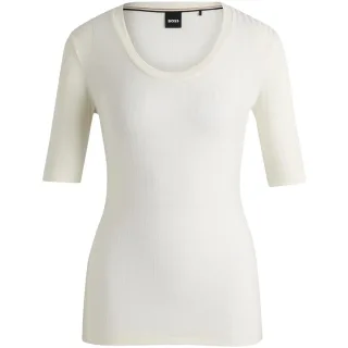 Boss - "Effilie" T-Shirt für Damen, gerippt (Weiß)