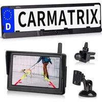 CARMATRIX Premium Solar 4 Rückfahrkamera (HD Solar Funk Video Rückfahrsystem im Nummernschild Kennzeichenhalter, Rückfahrkamera mit Solarpanel Akku kabellos ohne Bohren nachrüsten)
