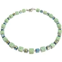 traumschmuck Collier 113c Halskette Würfelkette Würfel Lava grün hellgrün (Geschenk, Muttertag, Weihnachten, Geburtstag, Valentinstag, incl. Schmuckbox), handgefertigt, Made in Germany