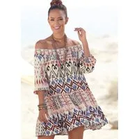 Buffalo Tunikakleid mit Carmenausschnitt, luftiges Strandkleid mit Ethnomuster Beachkleid, Sommerkleid, Viskosekleid, Hängerchenkleid, Festival
