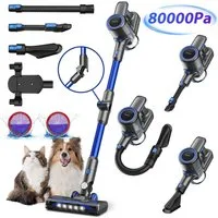 POWEART Akku-Hand-und Stielstaubsauger Akku Staubsauger 80000Pa/60 Min/1,8 L Staubsauger Kabellos, mit Beutel, 50dB leise/6-Stufen-Filter/LED Display, Ideal für Böden/Teppiche/Auto
