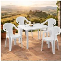 Mojawo Essgruppe 5tlg Gartengarnitur Camping Outdoormöbel 100x70cm Kunststoff Weiß