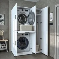 Roomart Waschmaschinenumbauschrank DORA Waschküche 115 cm mit Hochschrank, Soft-Close, 4 Farben (Waschmaschinenschrank DORA für Trockner & Waschmaschine in 4 Farben) Soft-Close-Türen, Vollauszug, 130kg Belastbarkeit, 4 Farben