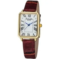 Eichmüller Quarzuhr Klassische Damenuhr RE1080, Quarz, goldfarben, braunes Kunstlederarmband, 24 x 30 mm