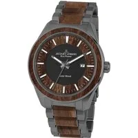Jacques Lemans Solaruhr Eco Power Solar Wood 1-2116I, Armbanduhr, Herrenuhr, Datum, Holz-Zifferblatt, Edelstahlarmband