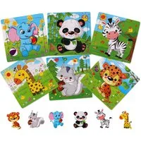 Lzbargon Puzzle Holzpuzzle für Kleinkinder von 3–6 Jahren (6er-Set) 9 Puzzleteile, Puzzleteile, 6×9 Teile Tiere puzzle, Lernspielzeug mit Tiermotiven
