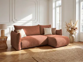 Ecksofa Schlafsofa MAILAND XS in Stoff Tilia Rostbraun Ottomane Rechts